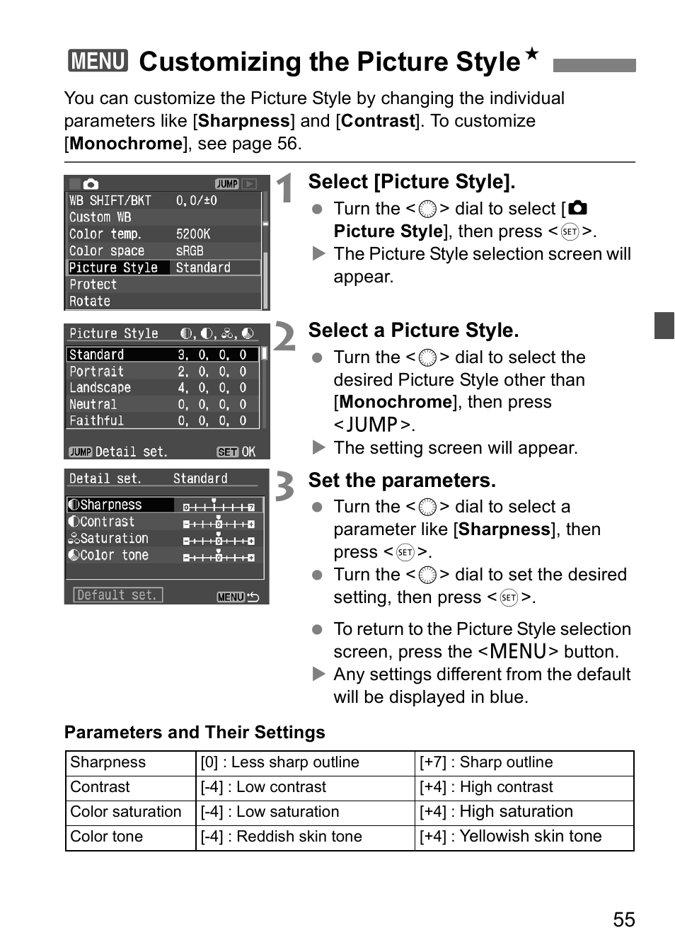 3customizing the picture style n | Canon EOS 5D User Manual | Page 55 / 184