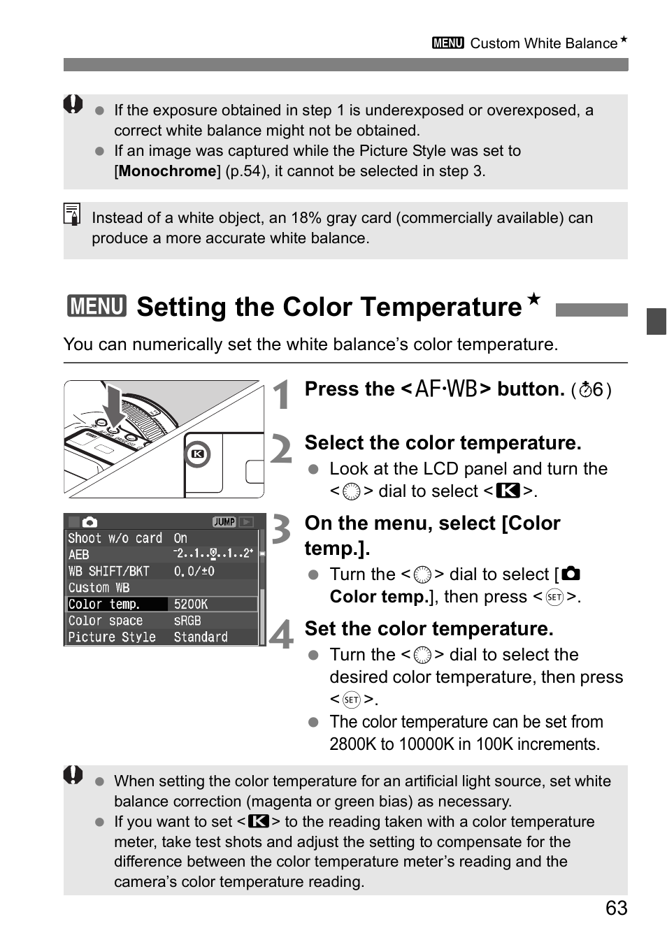 3setting the color temperature n | Canon EOS 5D User Manual | Page 63 / 184