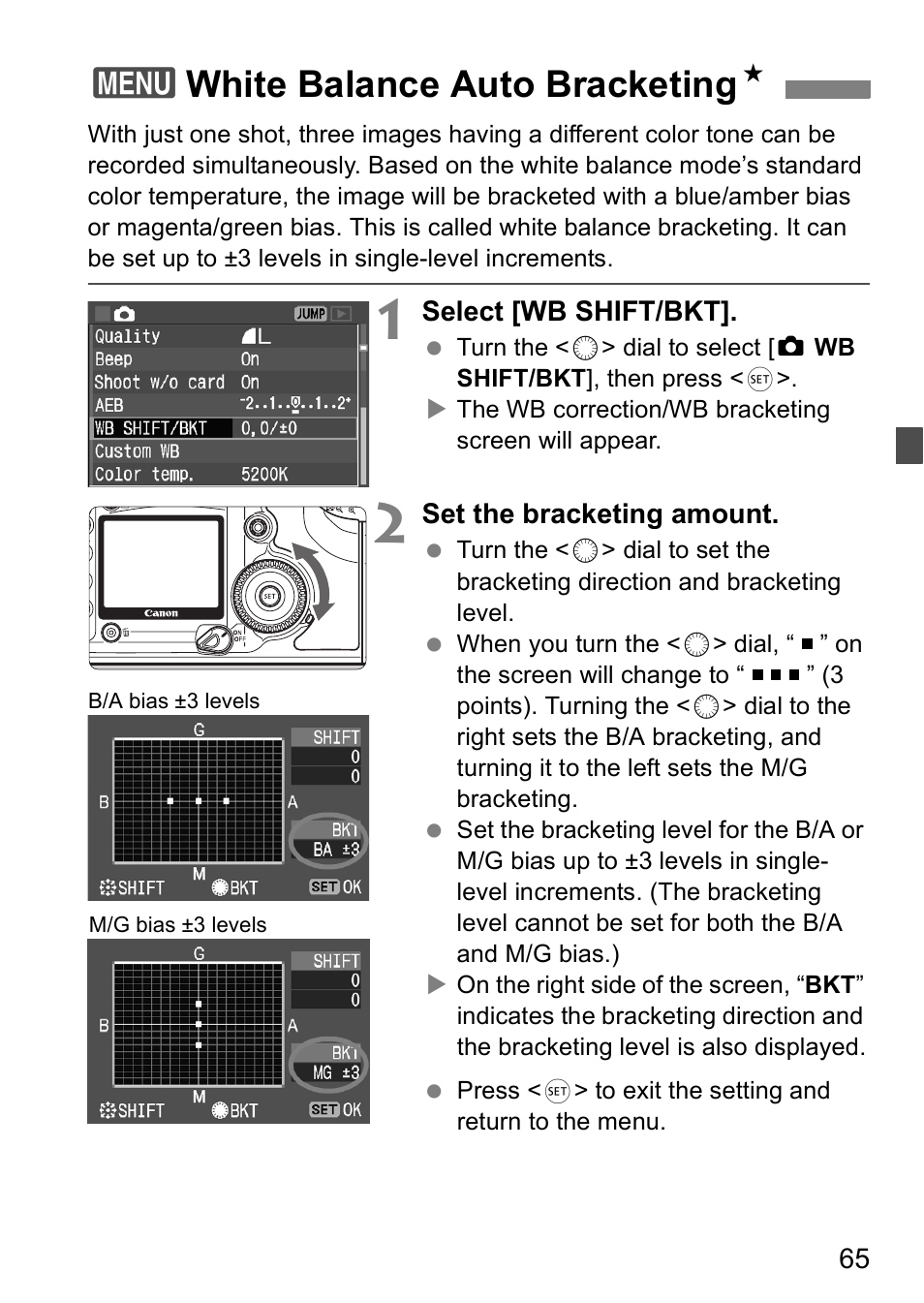 3white balance auto bracketing n | Canon EOS 5D User Manual | Page 65 / 184
