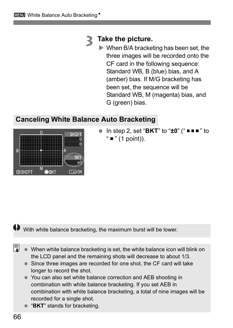 Take the picture, Canceling white balance auto bracketing | Canon EOS 5D User Manual | Page 66 / 184