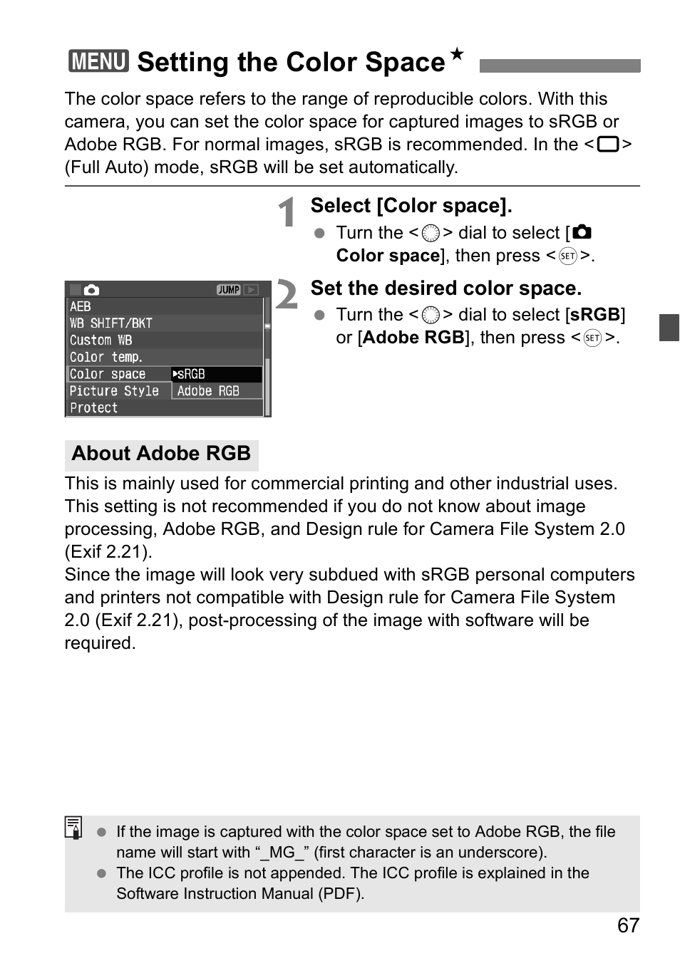 3setting the color space n | Canon EOS 5D User Manual | Page 67 / 184