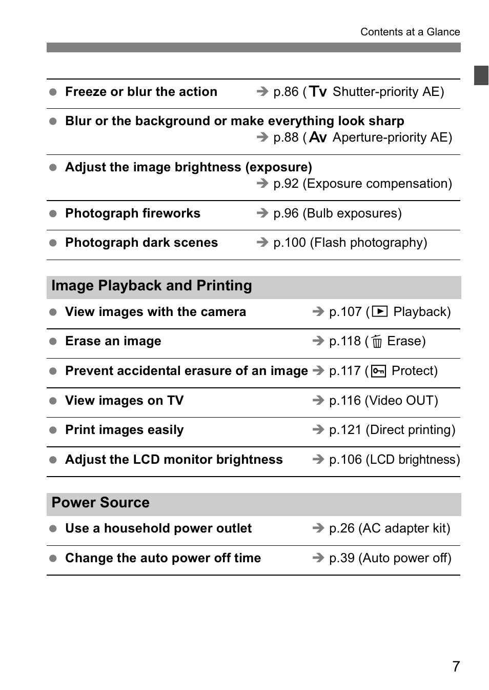 Image playback and printing, Power source | Canon EOS 5D User Manual | Page 7 / 184