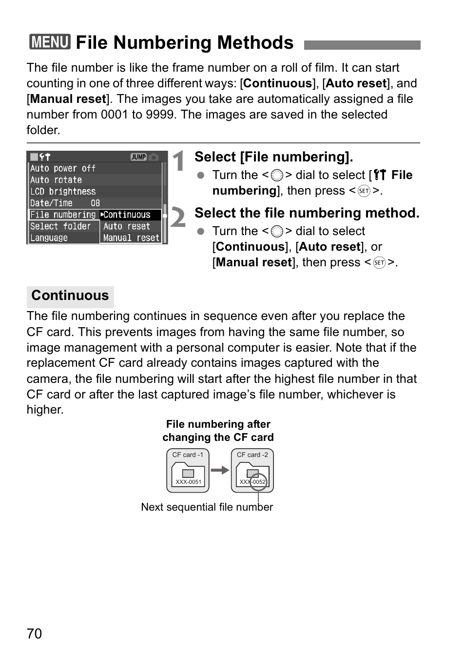 3file numbering methods | Canon EOS 5D User Manual | Page 70 / 184