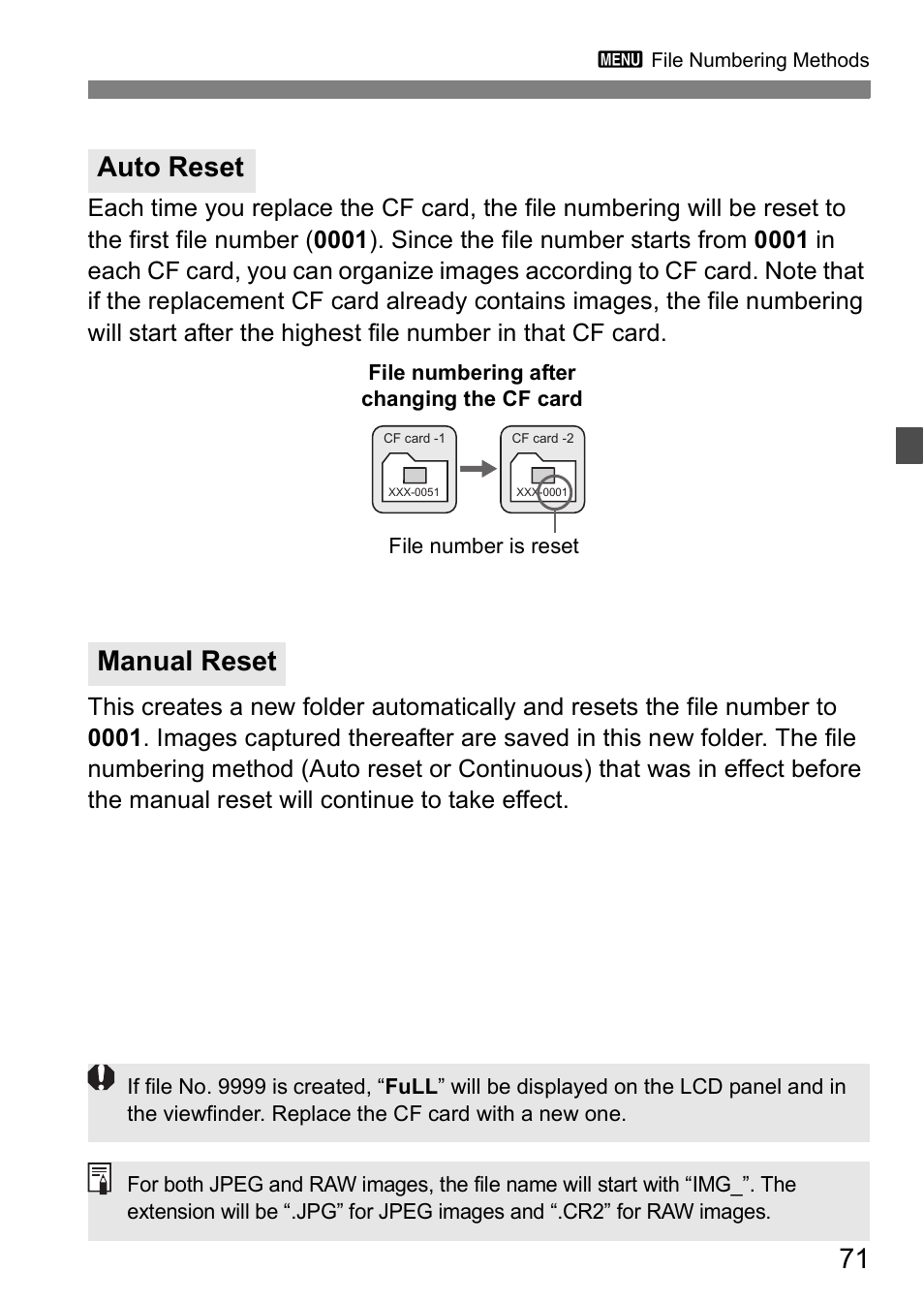 Auto reset manual reset | Canon EOS 5D User Manual | Page 71 / 184