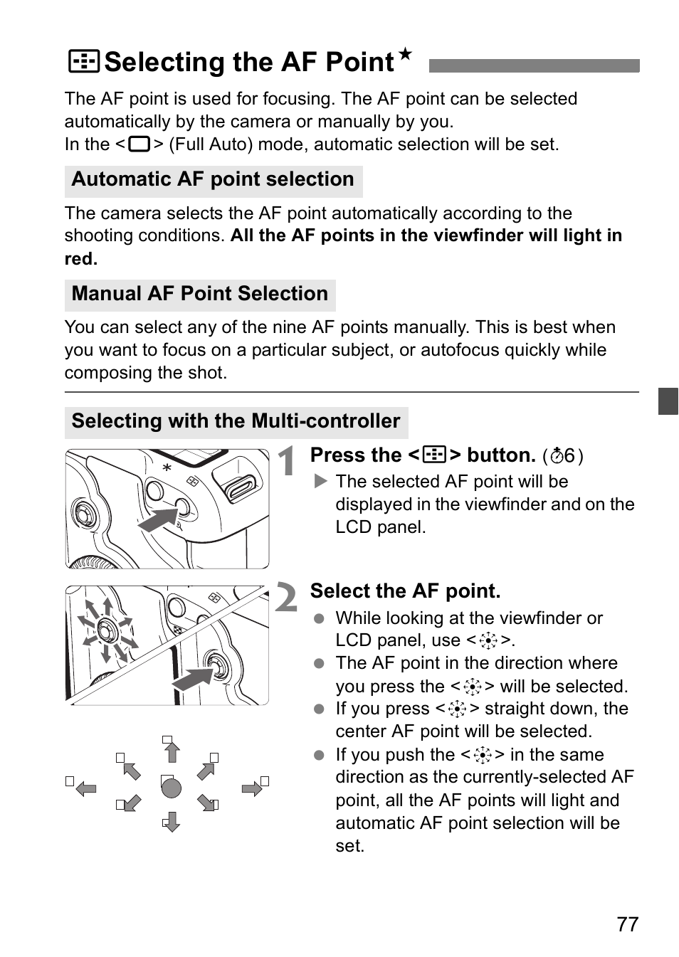 Sselecting the af point n | Canon EOS 5D User Manual | Page 77 / 184