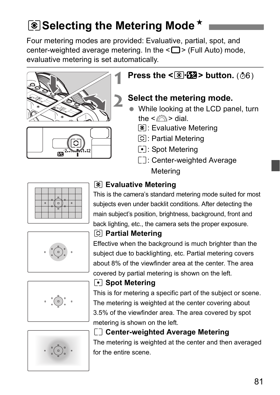 Qselecting the metering mode n | Canon EOS 5D User Manual | Page 81 / 184