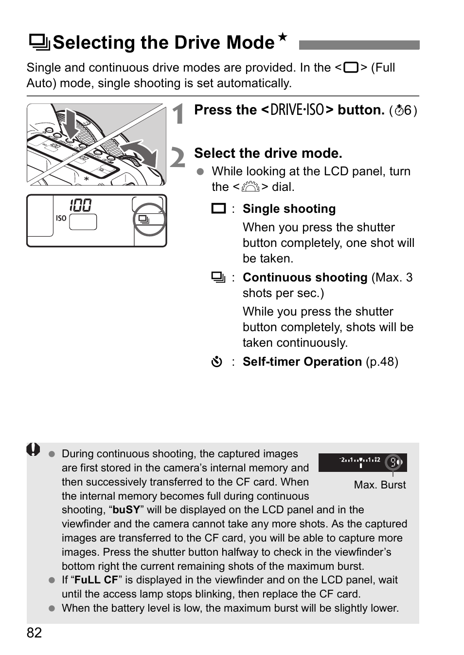 Iselecting the drive mode n | Canon EOS 5D User Manual | Page 82 / 184