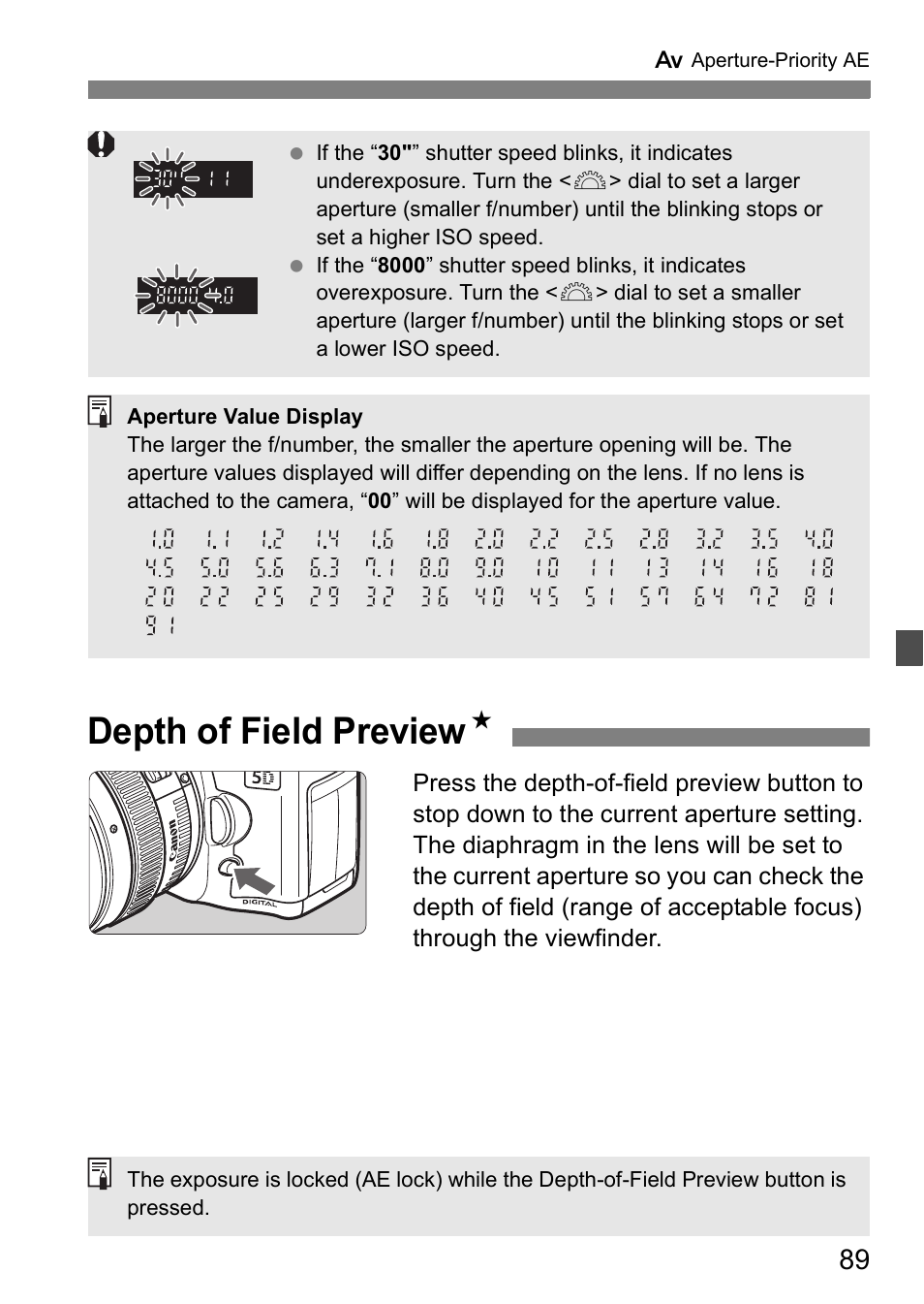 Depth of field preview n | Canon EOS 5D User Manual | Page 89 / 184