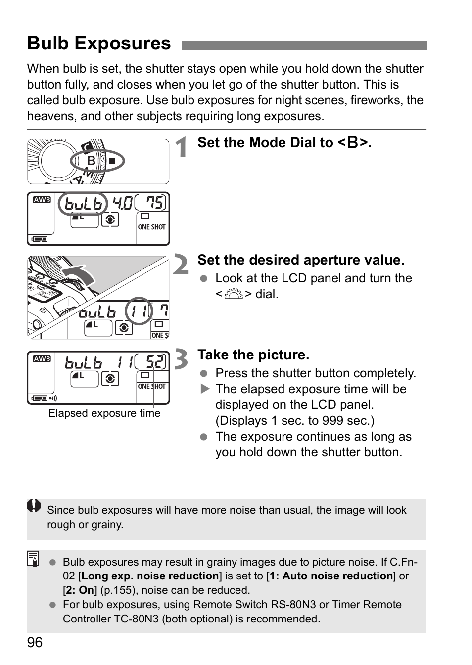 Bulb exposures | Canon EOS 5D User Manual | Page 96 / 184