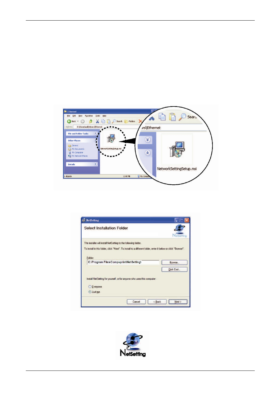 4 netsetting for ethernet, 1 installing the netsetting software | Compuprint 6414 Plus User Manual | Page 36 / 64