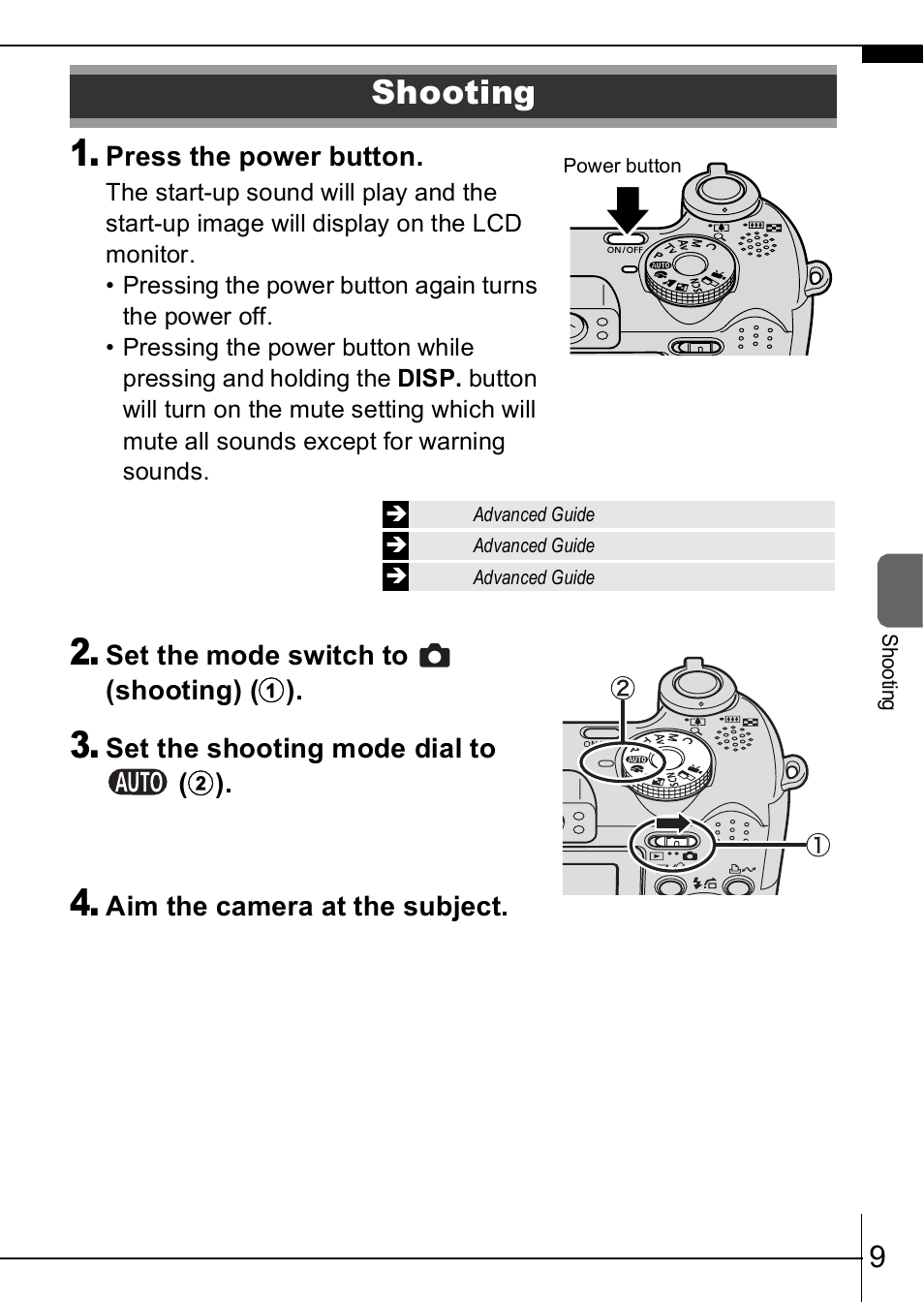 Shooting, P. 9), Pp. 9 | Canon A630 User Manual | Page 11 / 36