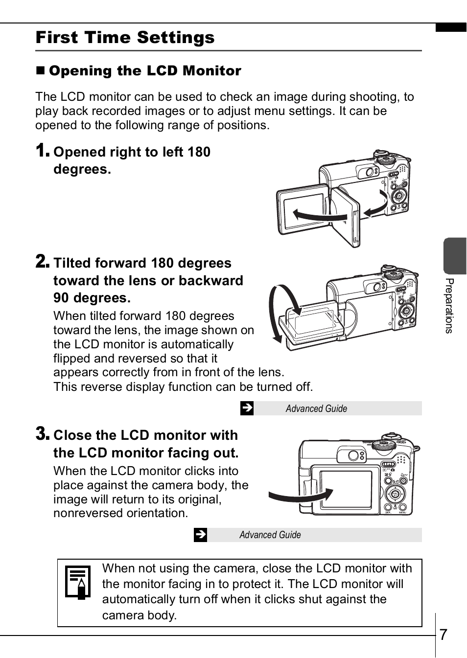 P. 7, First time settings | Canon A630 User Manual | Page 9 / 36