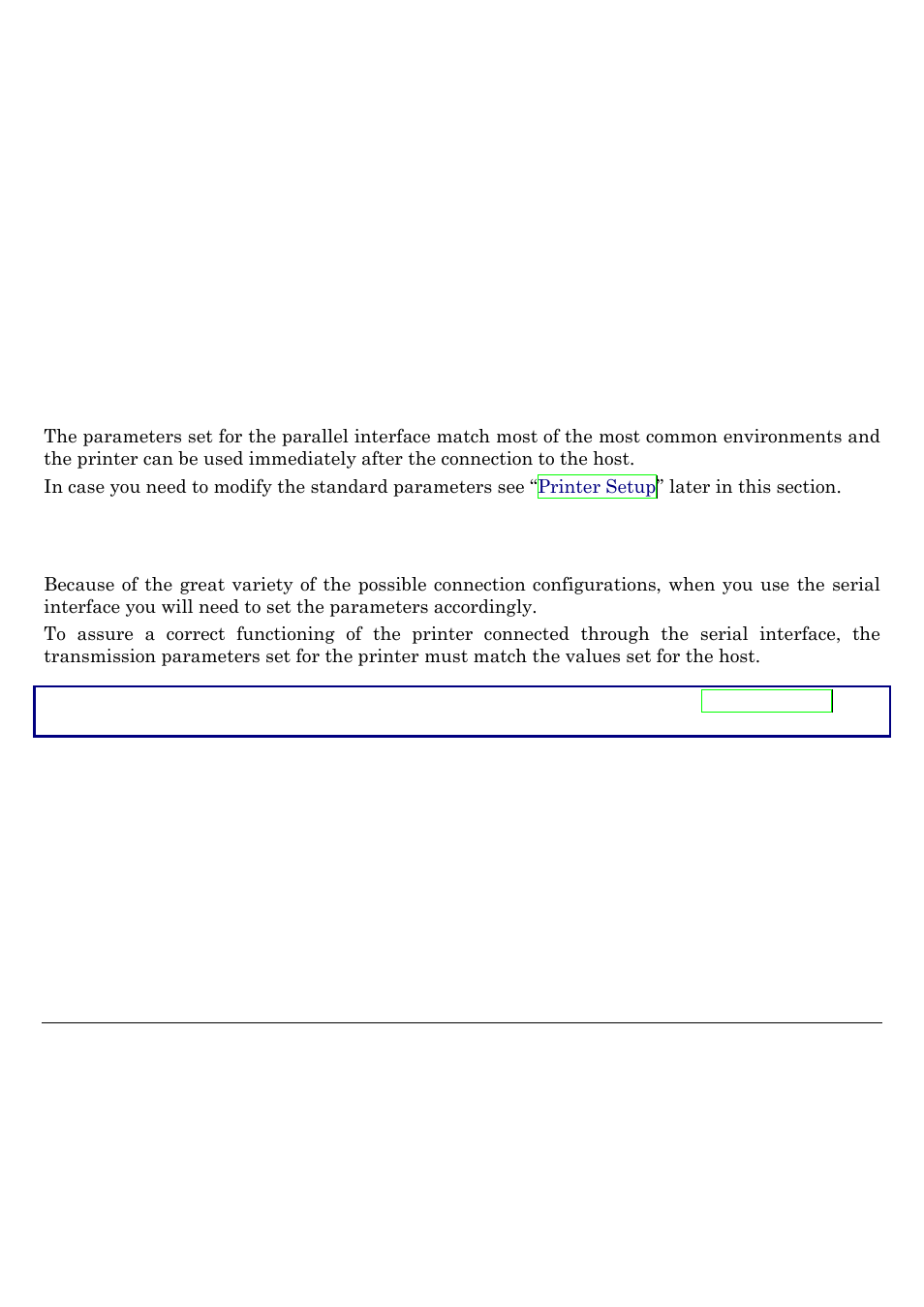 Setting the interface parameters, Parallel interface, Serial interface | Compuprint SP40 User Manual | Page 26 / 72