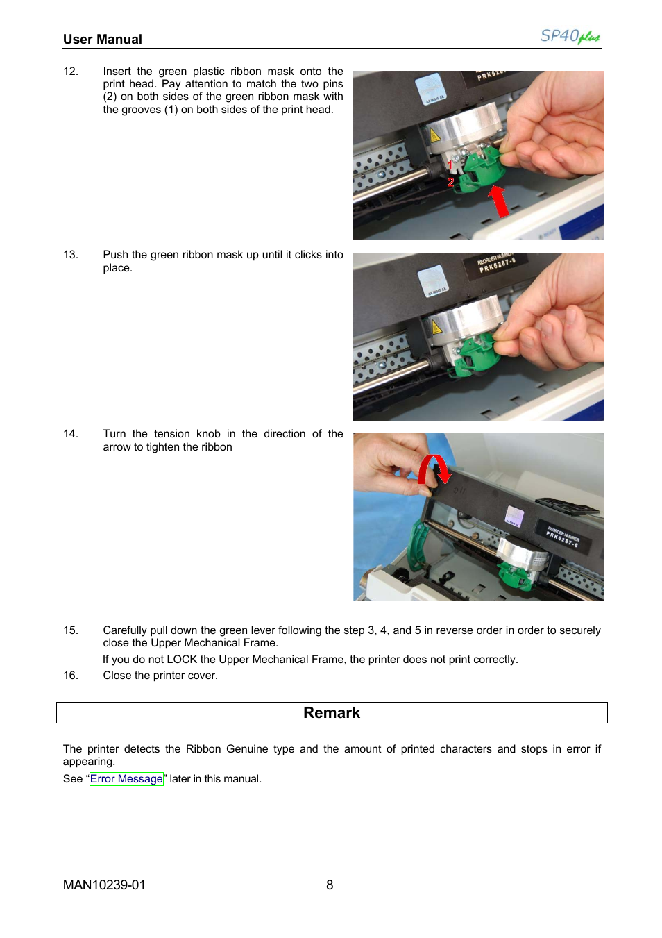 Remark | Compuprint SP40 plus User Manual | Page 13 / 52