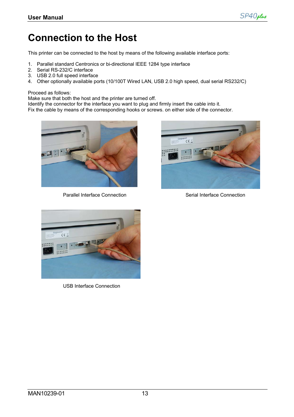 Connection to the host | Compuprint SP40 plus User Manual | Page 18 / 52