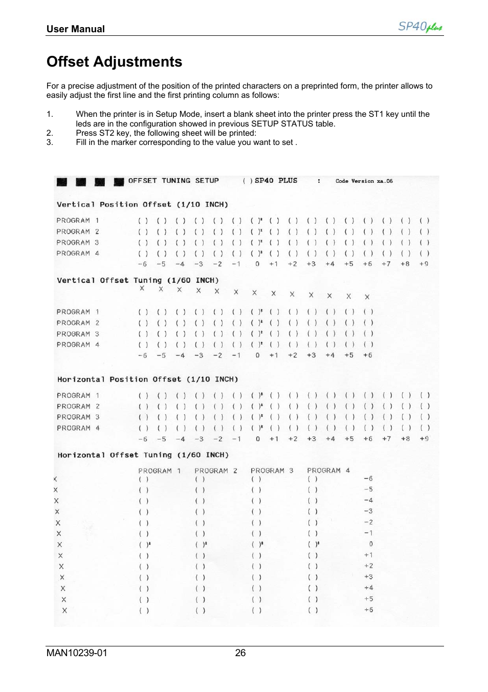 Offset adjustments | Compuprint SP40 plus User Manual | Page 31 / 52