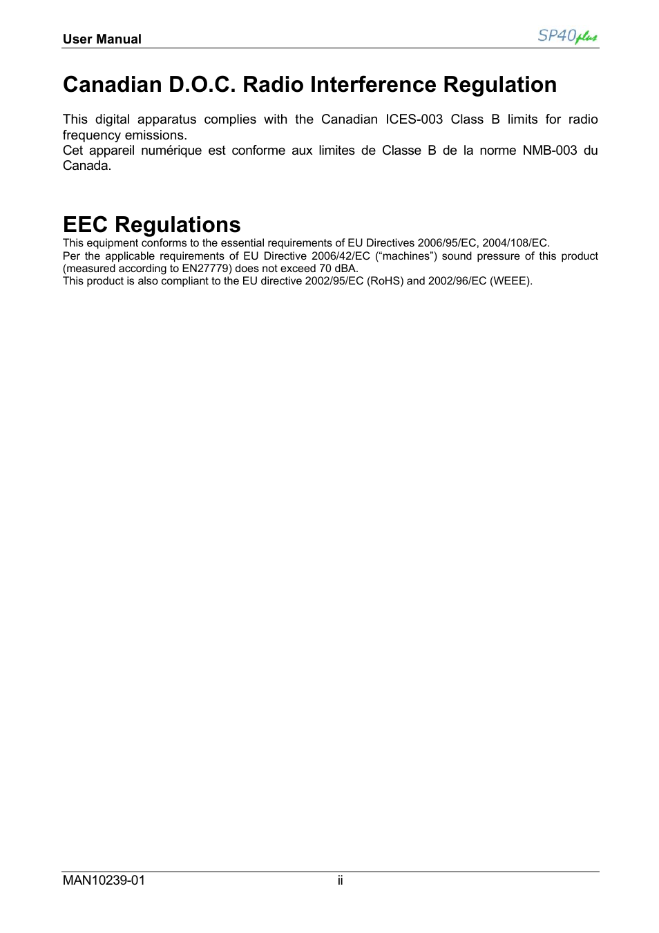 Canadian d.o.c. radio interference regulation, Eec regulations | Compuprint SP40 plus User Manual | Page 4 / 52