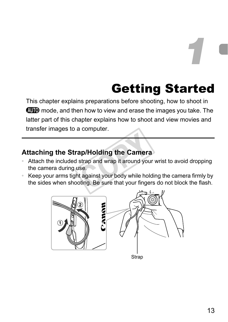 Getting started, Cop y | Canon IXUS 230 HS User Manual | Page 13 / 212