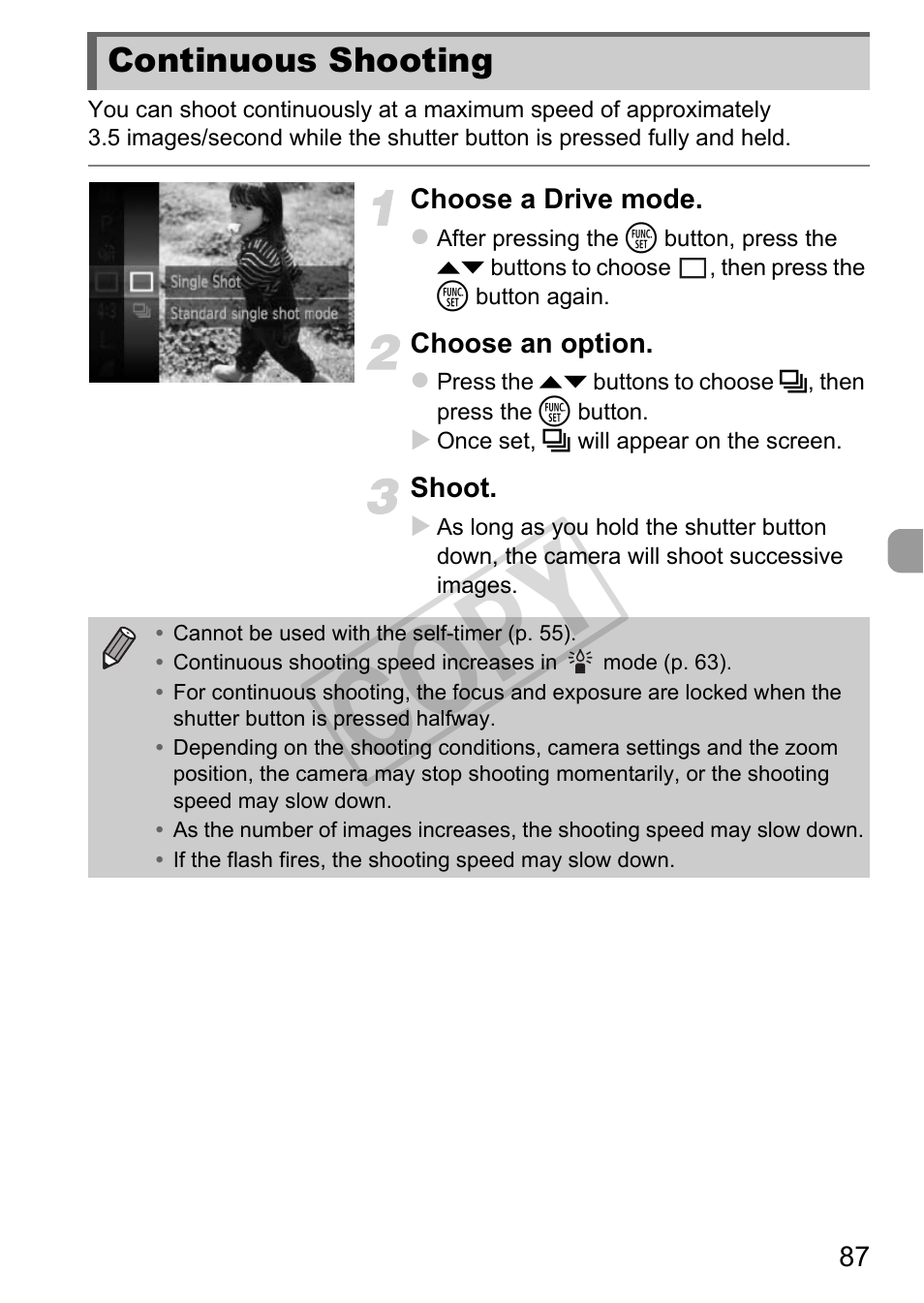 Continuous shooting, Cop y | Canon IXUS 230 HS User Manual | Page 87 / 212