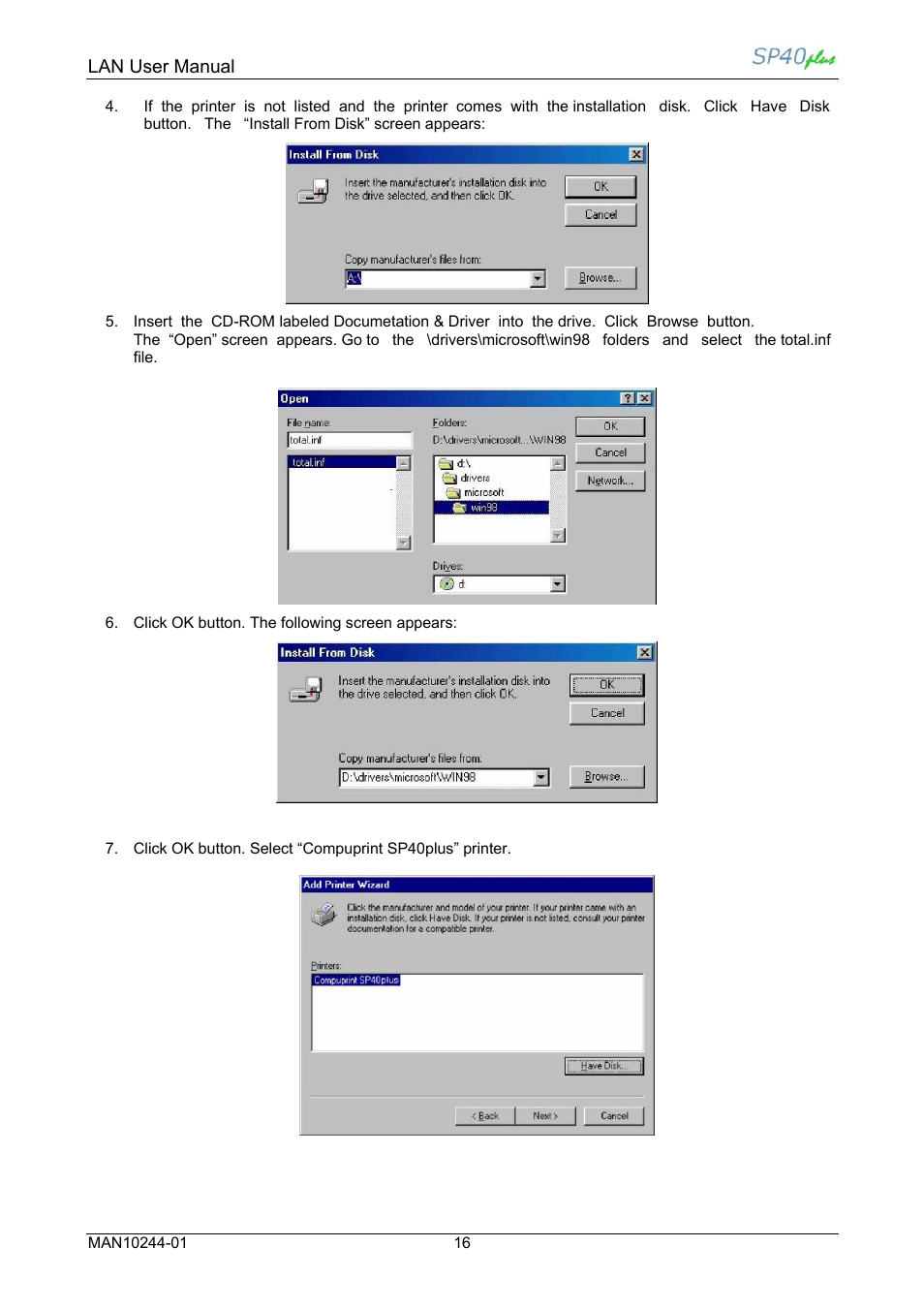 Lan user manual, Click ok button. the following screen appears | Compuprint SP40 plus LAN User Manual | Page 22 / 62