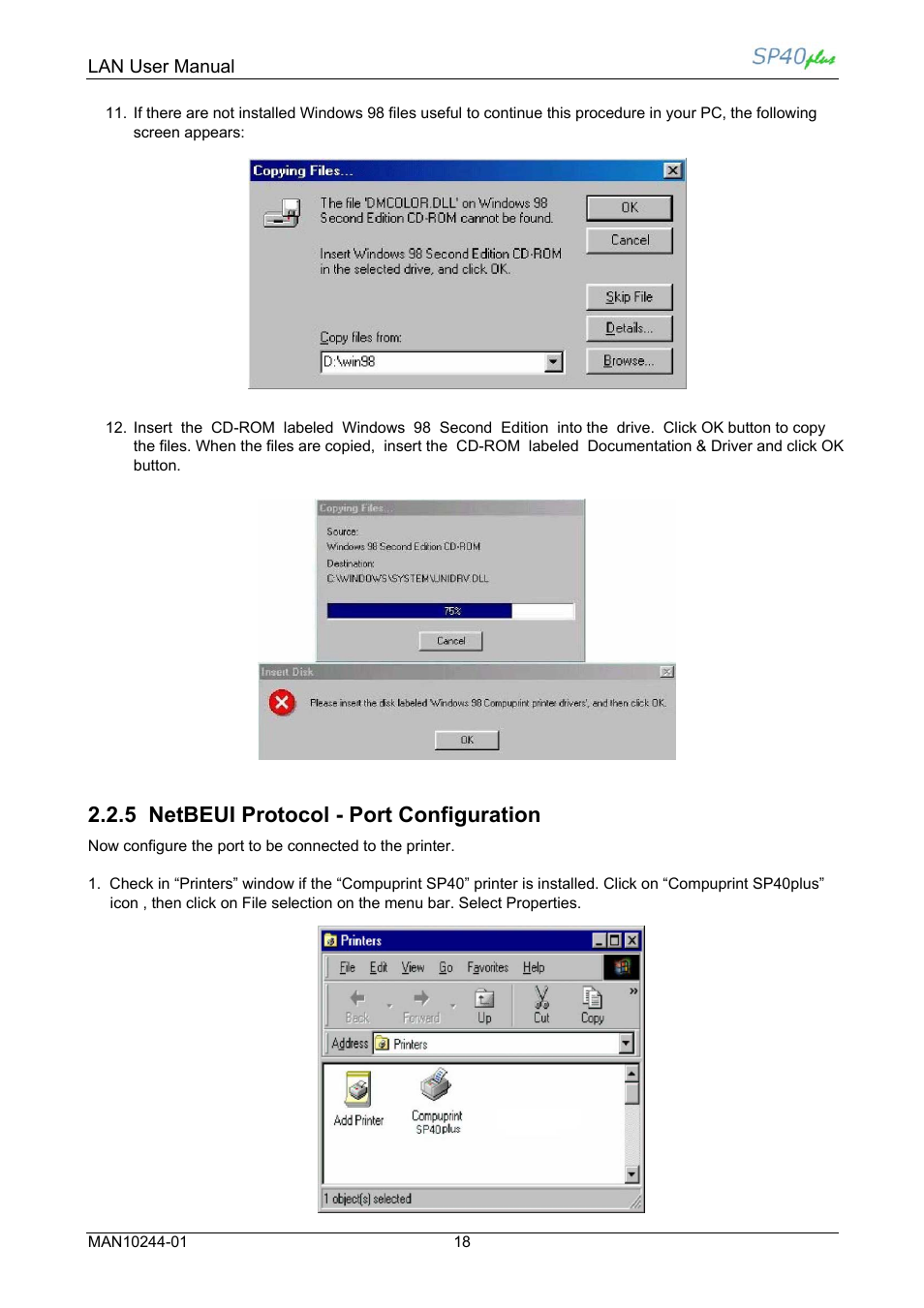 5 netbeui protocol - port configuration | Compuprint SP40 plus LAN User Manual | Page 24 / 62