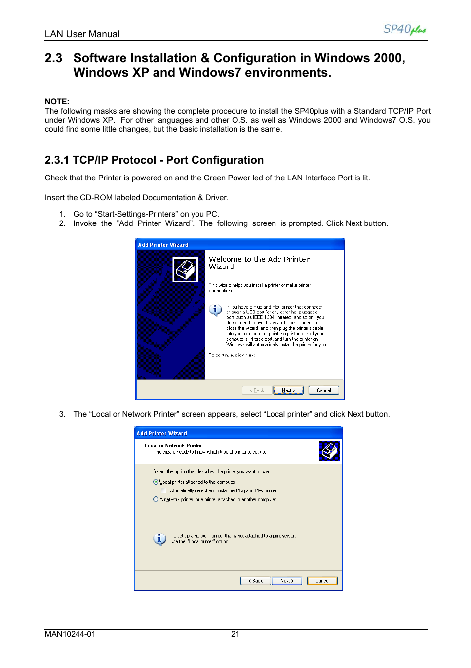 1 tcp/ip protocol - port configuration | Compuprint SP40 plus LAN User Manual | Page 27 / 62