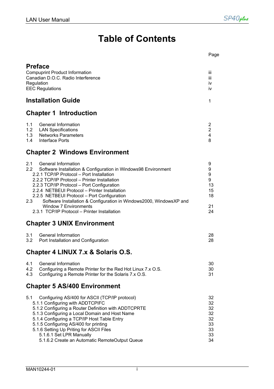 Compuprint SP40 plus LAN User Manual | Page 3 / 62