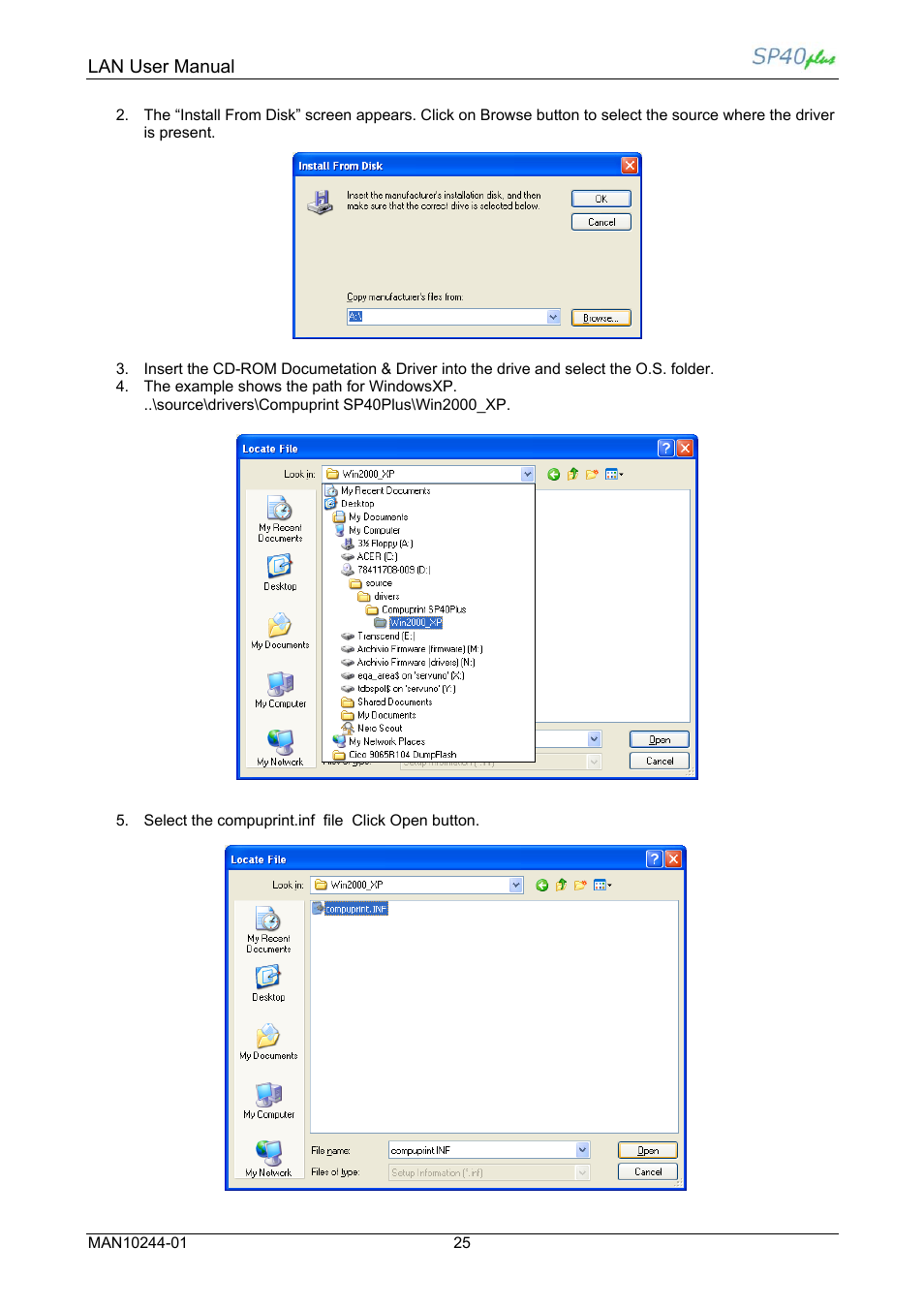 Lan user manual, Select the compuprint.inf file click open button | Compuprint SP40 plus LAN User Manual | Page 31 / 62