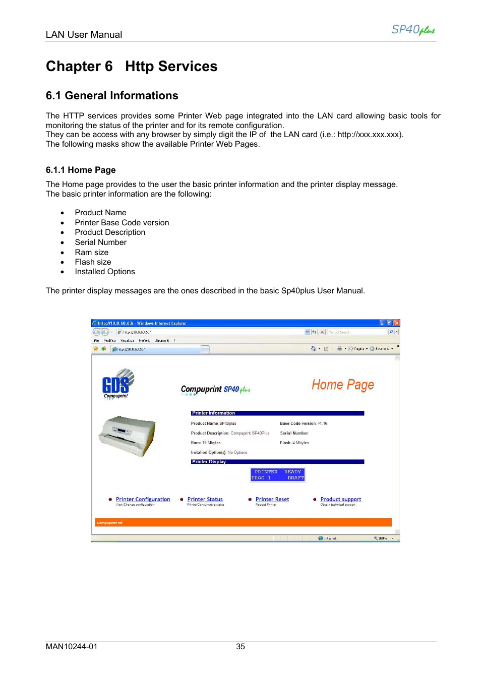 Chapter 6 http services, 1 general informations | Compuprint SP40 plus LAN User Manual | Page 41 / 62