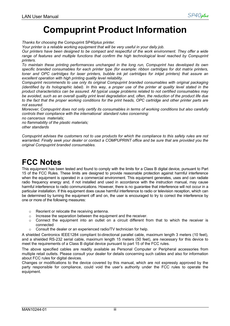 Preface, Compuprint product information | Compuprint SP40 plus LAN User Manual | Page 5 / 62