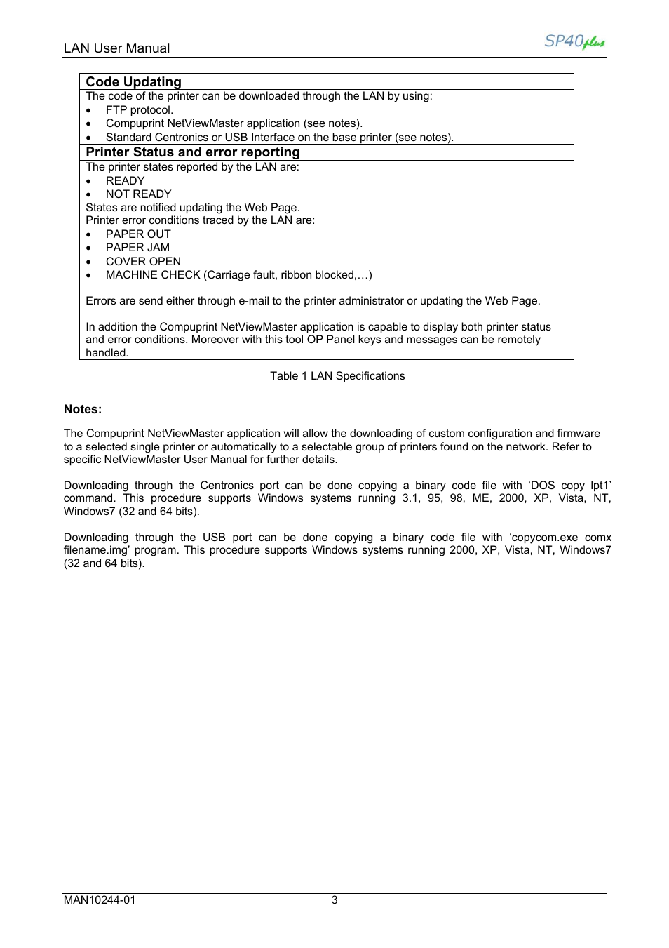Compuprint SP40 plus LAN User Manual | Page 9 / 62