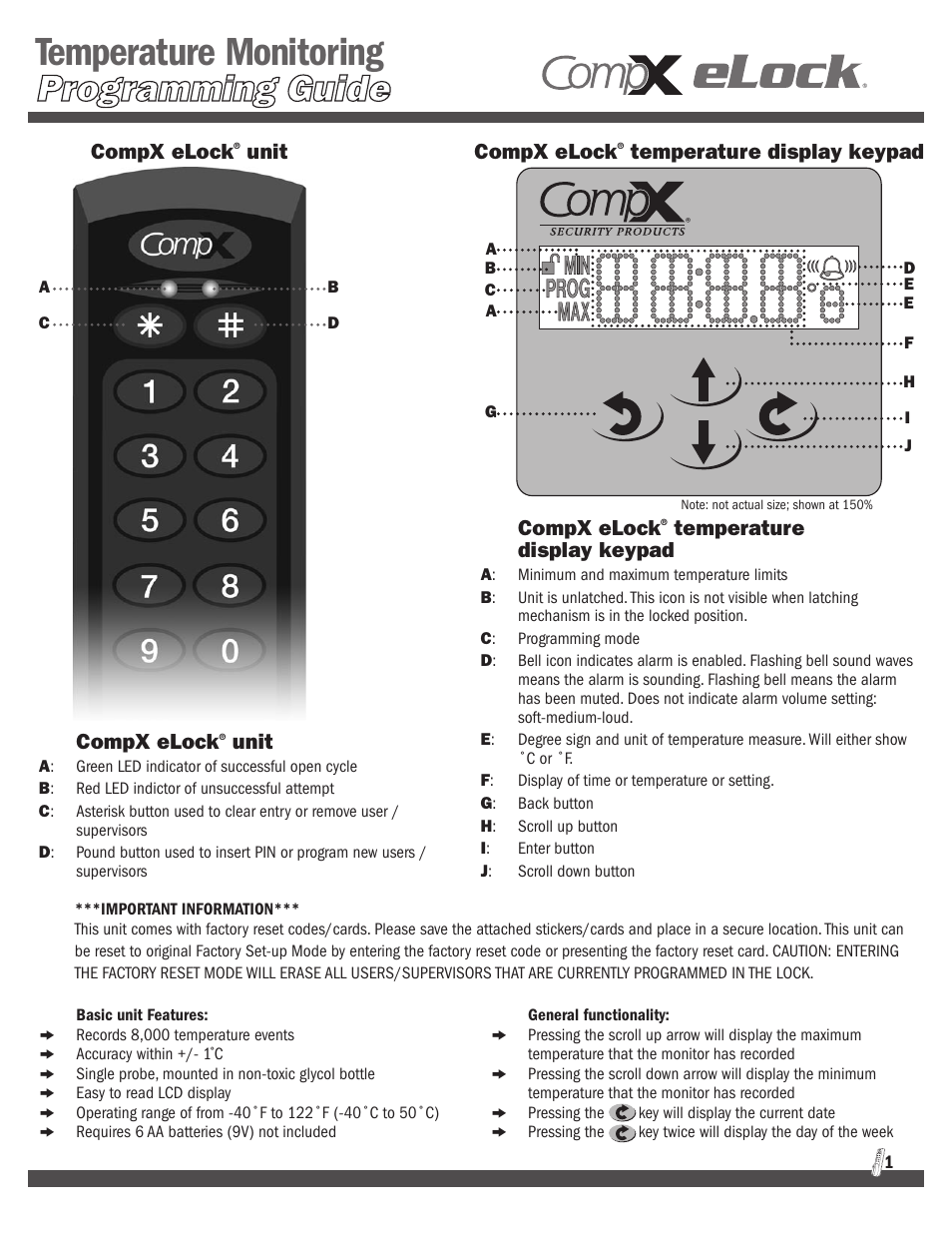 CompX eLock Temperature Monitoring Programming User Manual | 10 pages