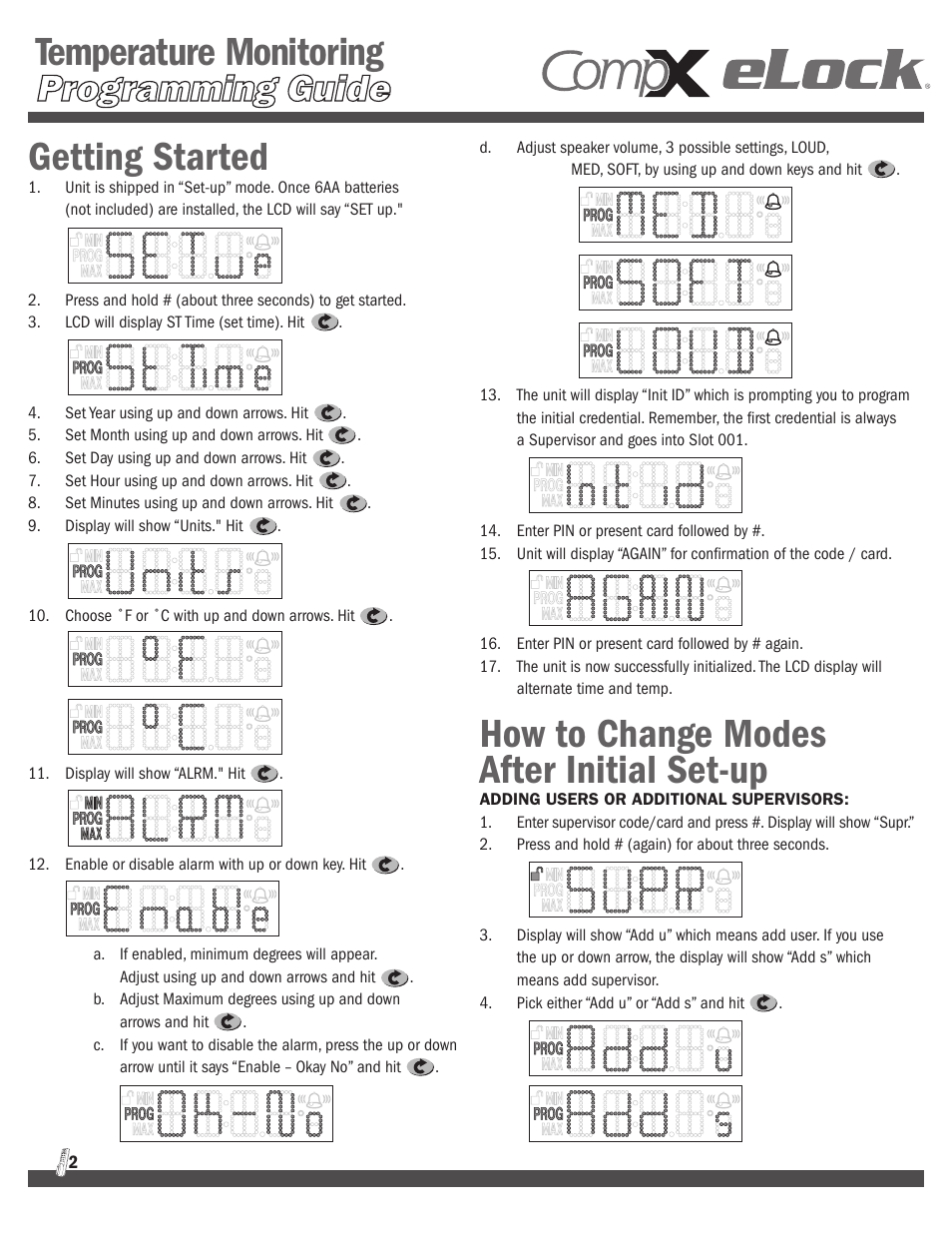 Temperature monitoring getting started, How to change modes after initial set-up | CompX eLock Temperature Monitoring Programming User Manual | Page 2 / 10