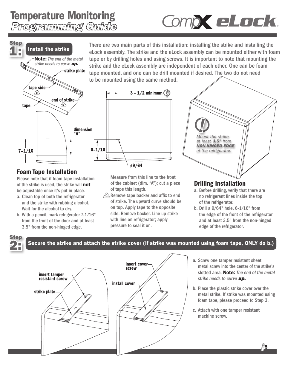Temperature monitoring, Foam tape installation, Drilling installation | CompX eLock Temperature Monitoring Programming User Manual | Page 5 / 10