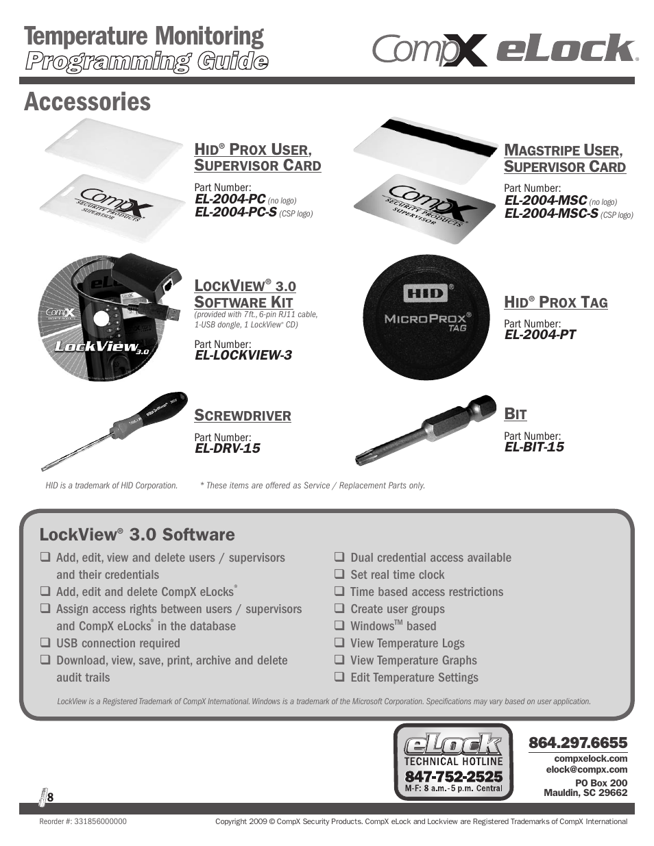 Temperature monitoring, Accessories, Lockview | 0 software | CompX eLock Temperature Monitoring Programming User Manual | Page 8 / 10