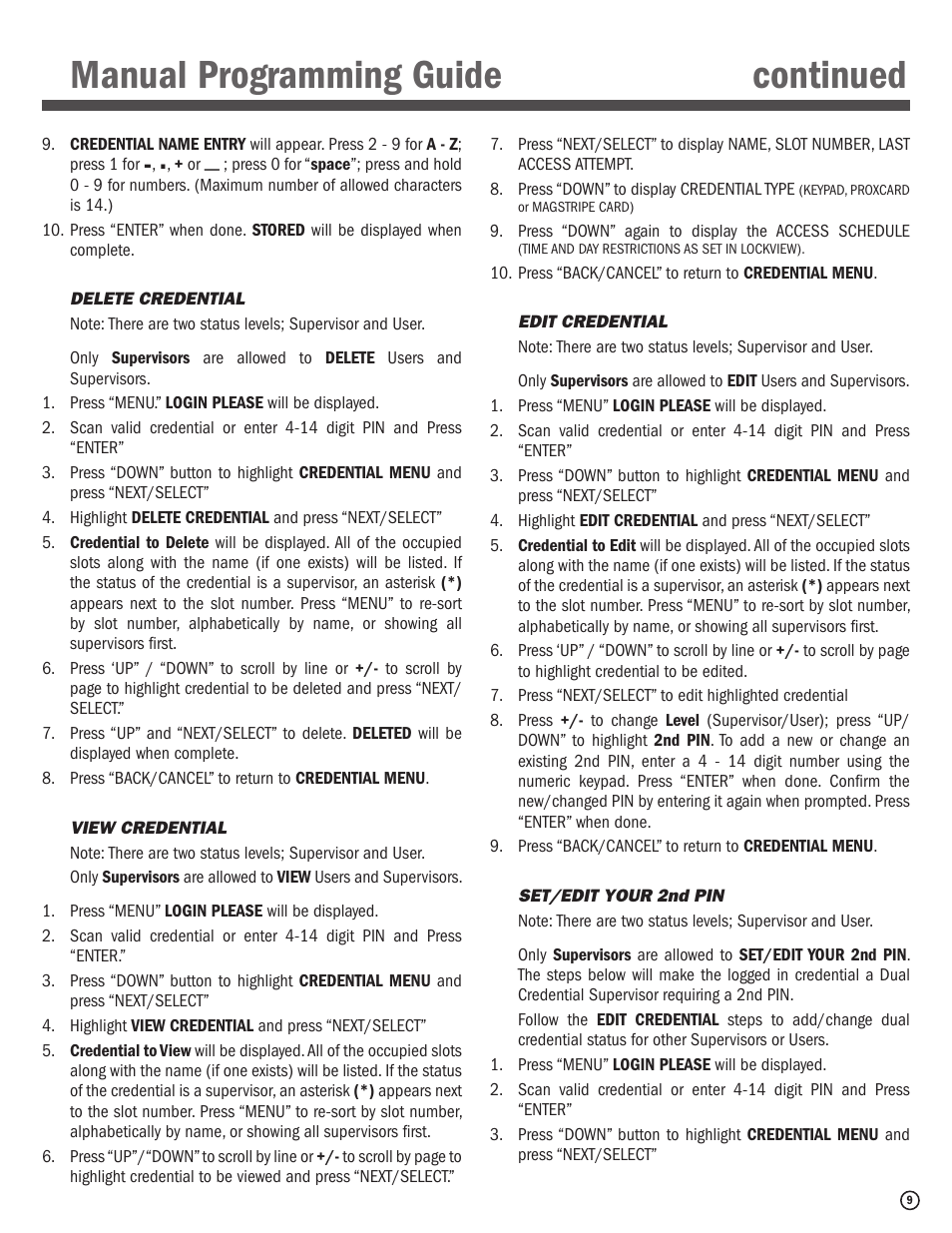Manual programming guide continued | CompX eLock Network Fridge User Manual | Page 9 / 16