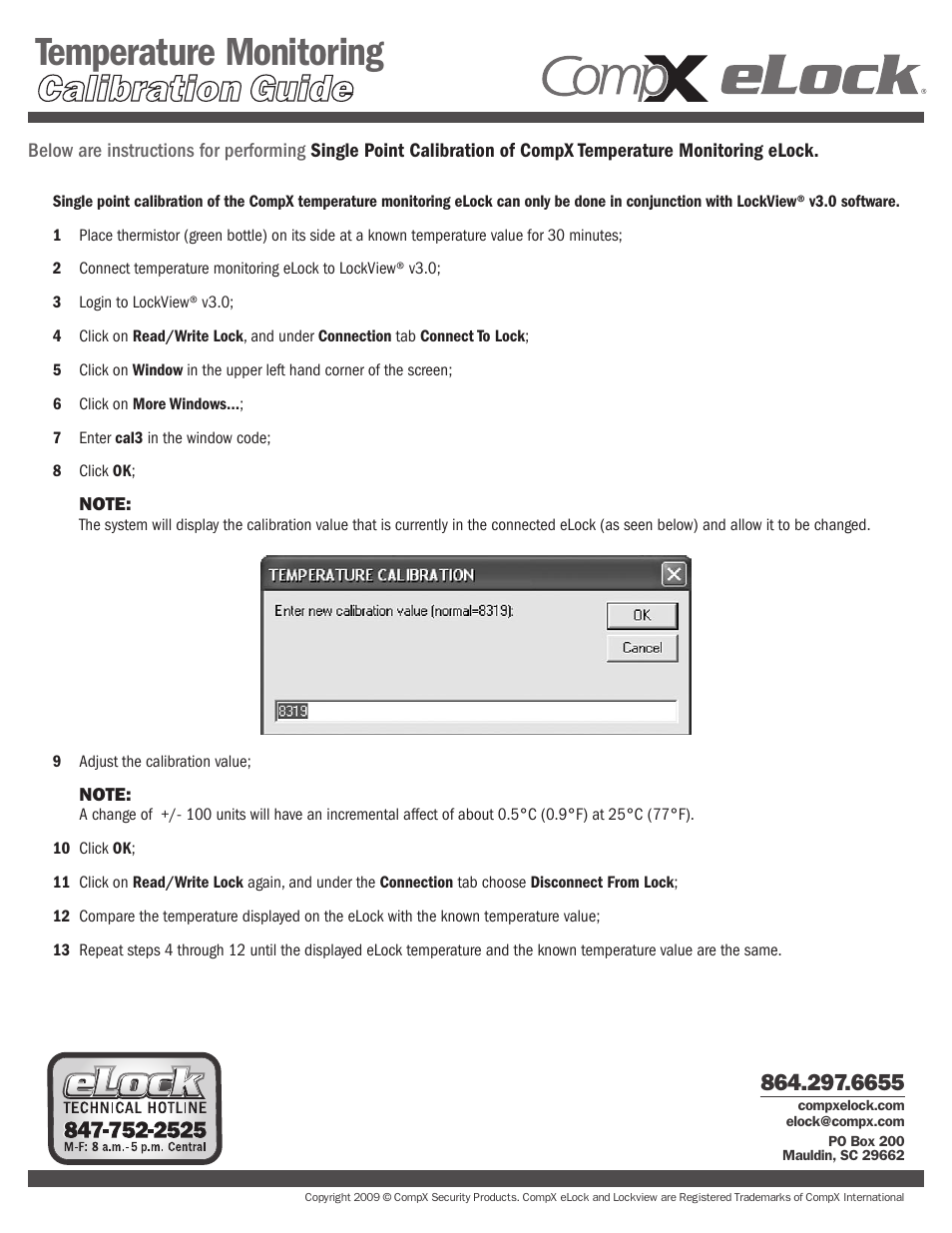 CompX eLock Temperature Calibration User Manual | 1 page