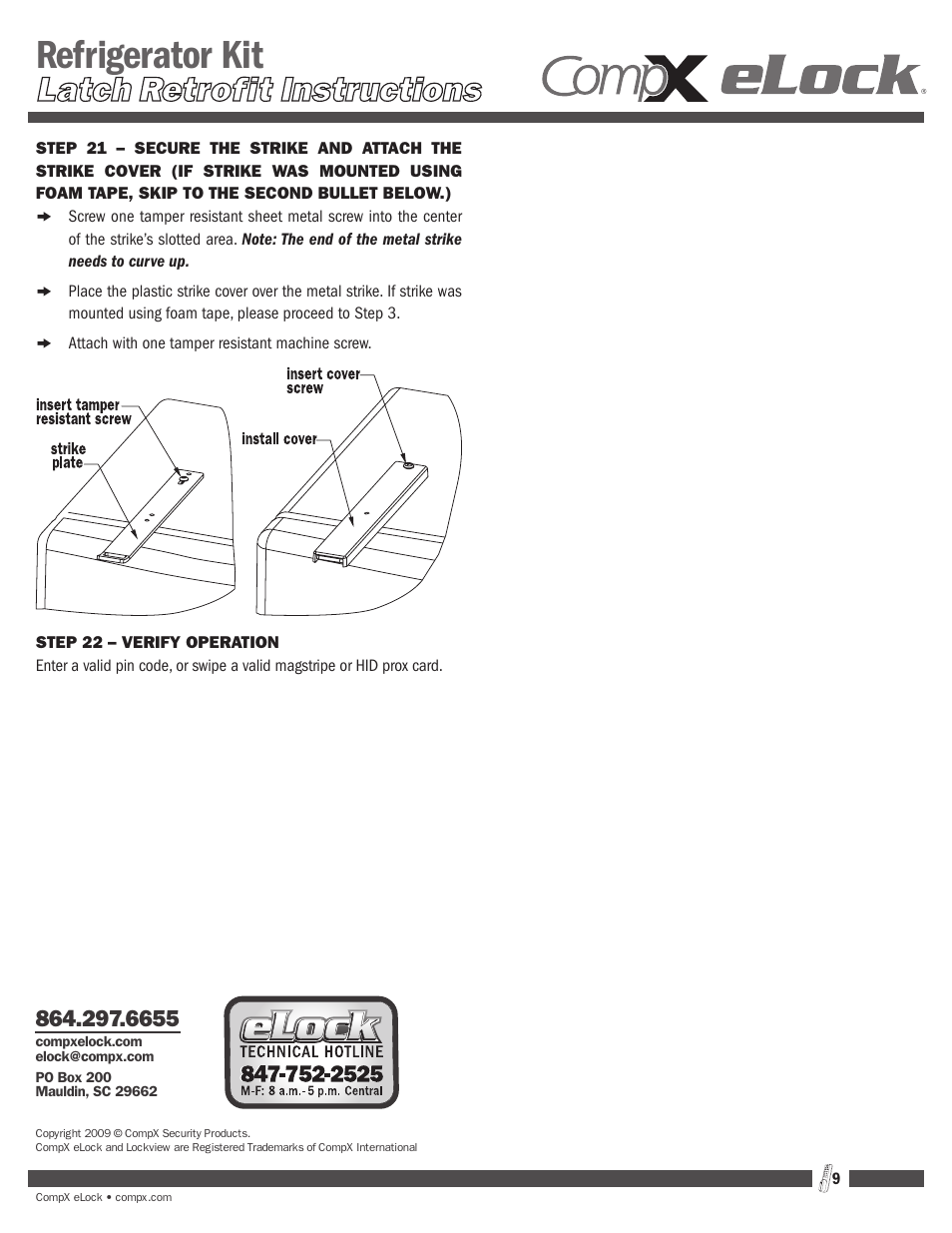 Refrigerator kit | CompX eLock Latch Upgrade User Manual | Page 9 / 9