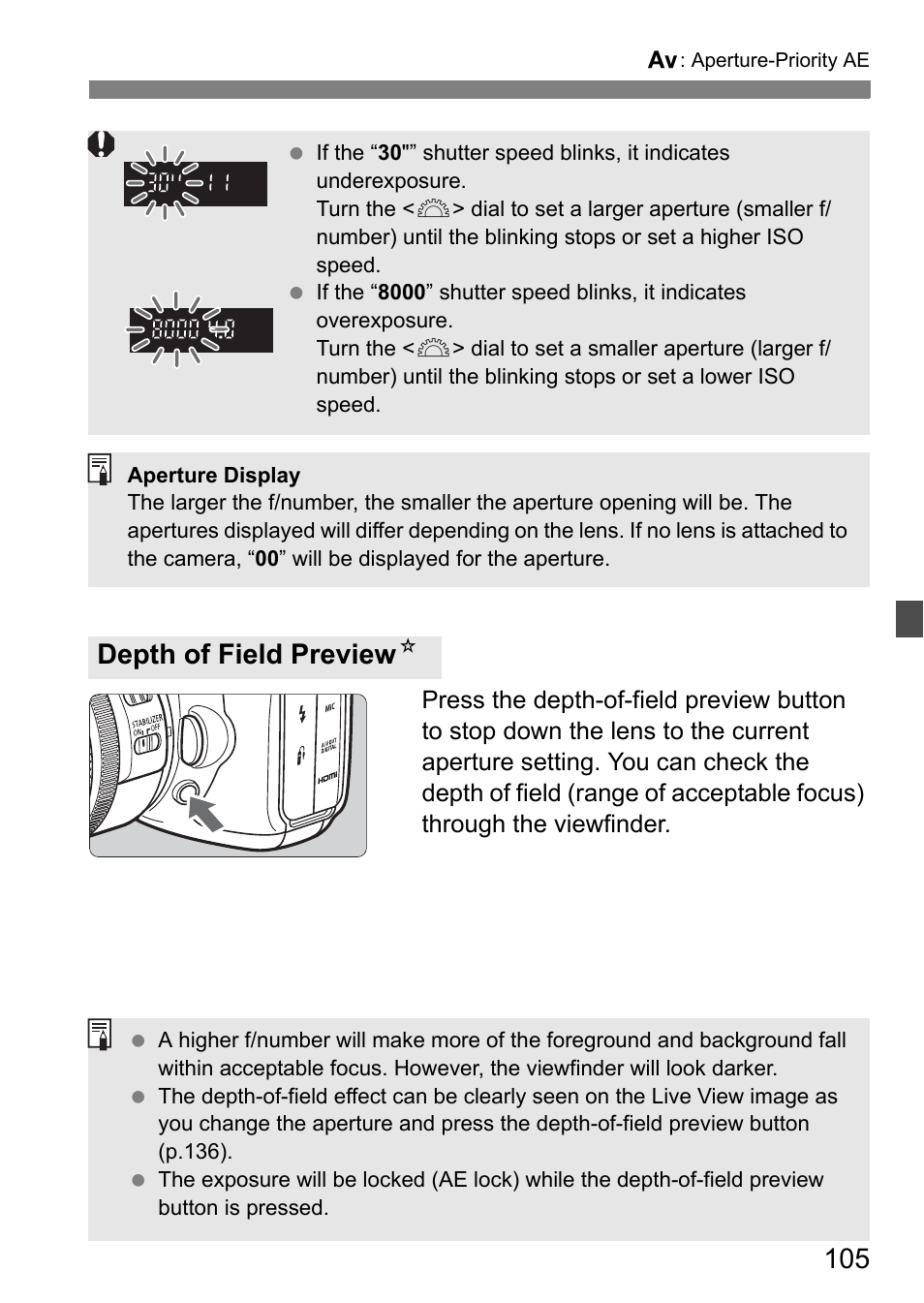 Depth of field preview n | Canon EOS 7D User Manual | Page 105 / 292