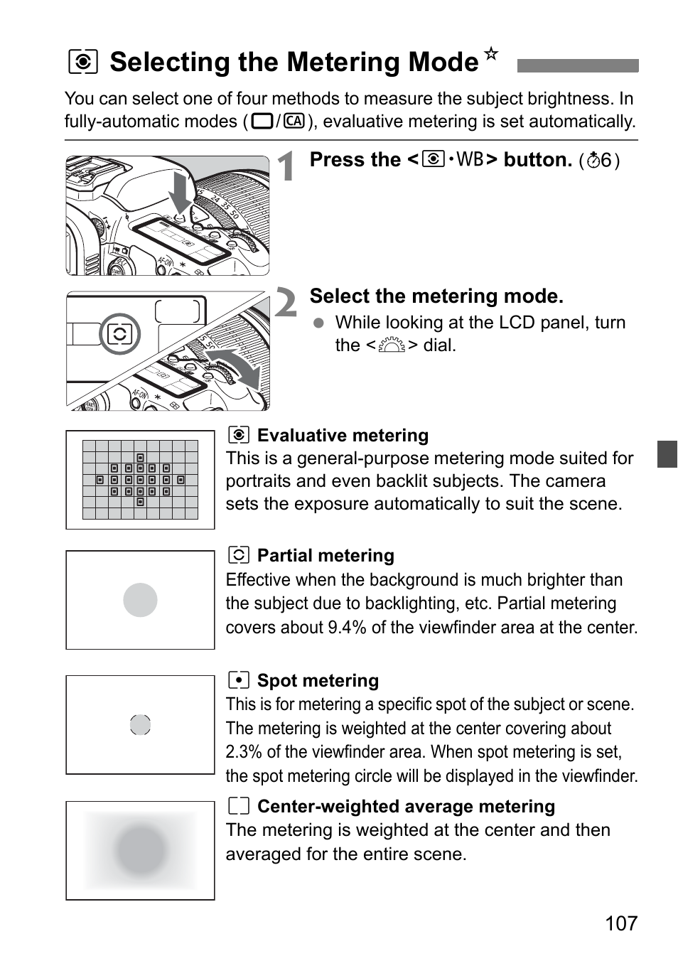 Qselecting the metering mode n | Canon EOS 7D User Manual | Page 107 / 292
