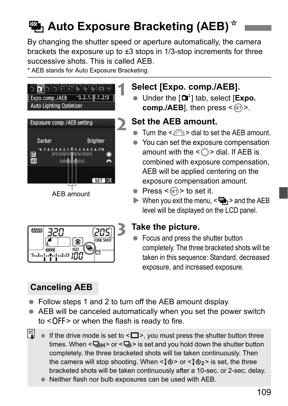 Hauto exposure bracketing (aeb) n | Canon EOS 7D User Manual | Page 109 / 292