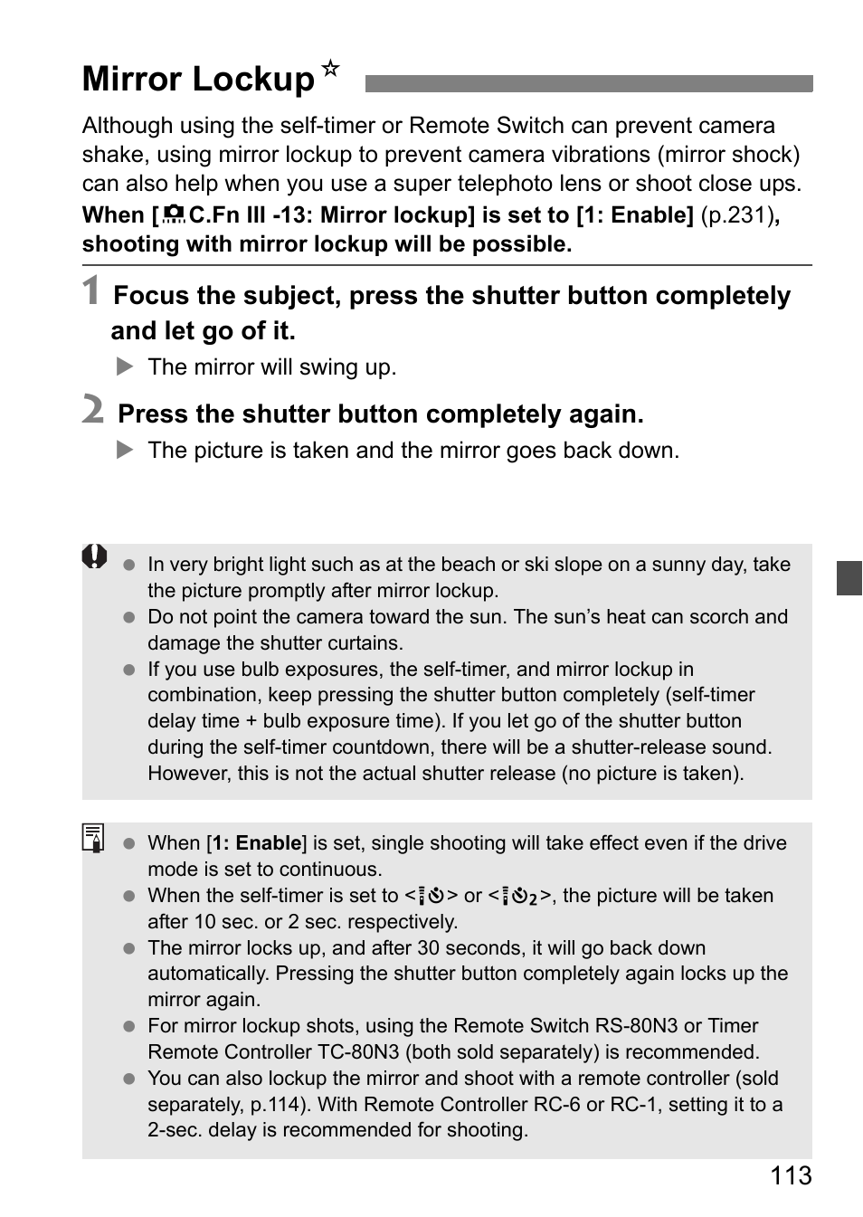 Mirror lockup n | Canon EOS 7D User Manual | Page 113 / 292