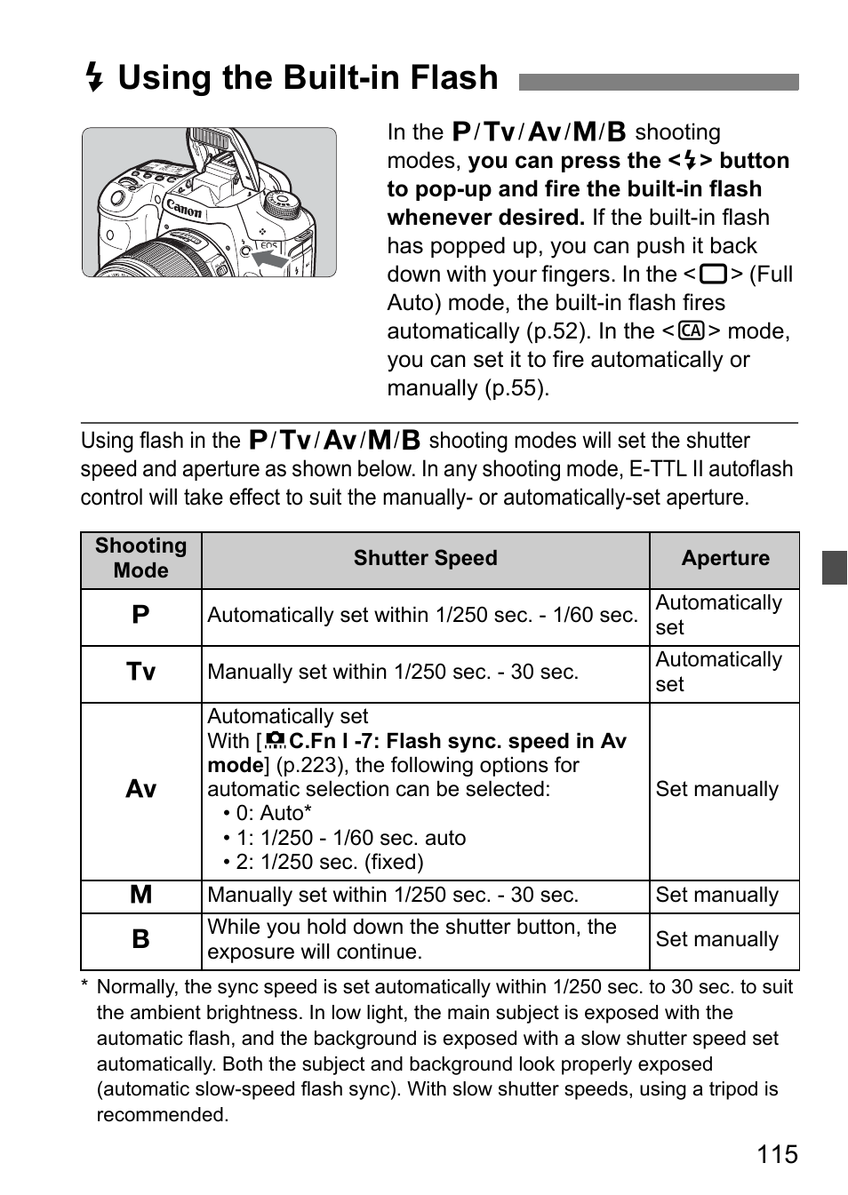 Dusing the built-in flash | Canon EOS 7D User Manual | Page 115 / 292