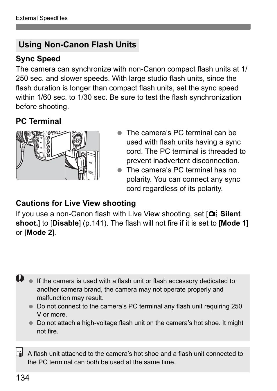 Using non-canon flash units | Canon EOS 7D User Manual | Page 134 / 292