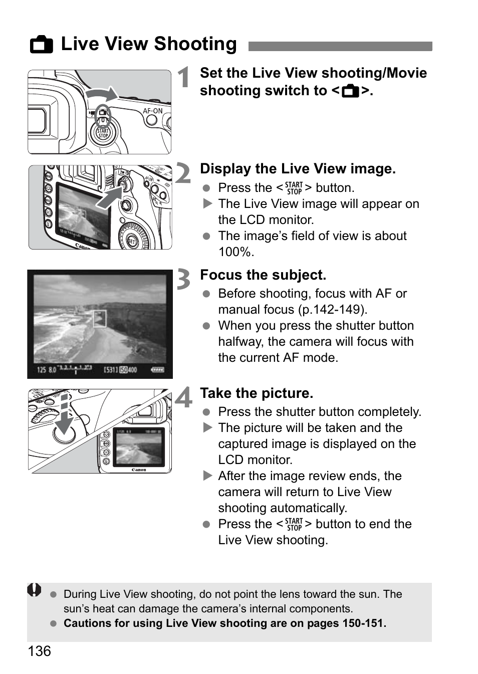 A live view shooting | Canon EOS 7D User Manual | Page 136 / 292