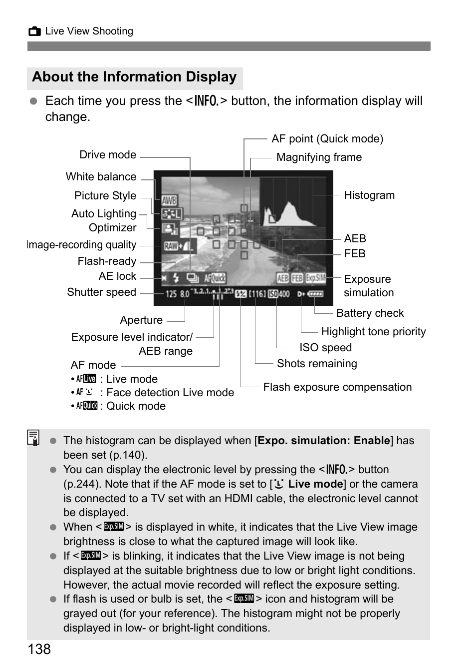 About the information display | Canon EOS 7D User Manual | Page 138 / 292