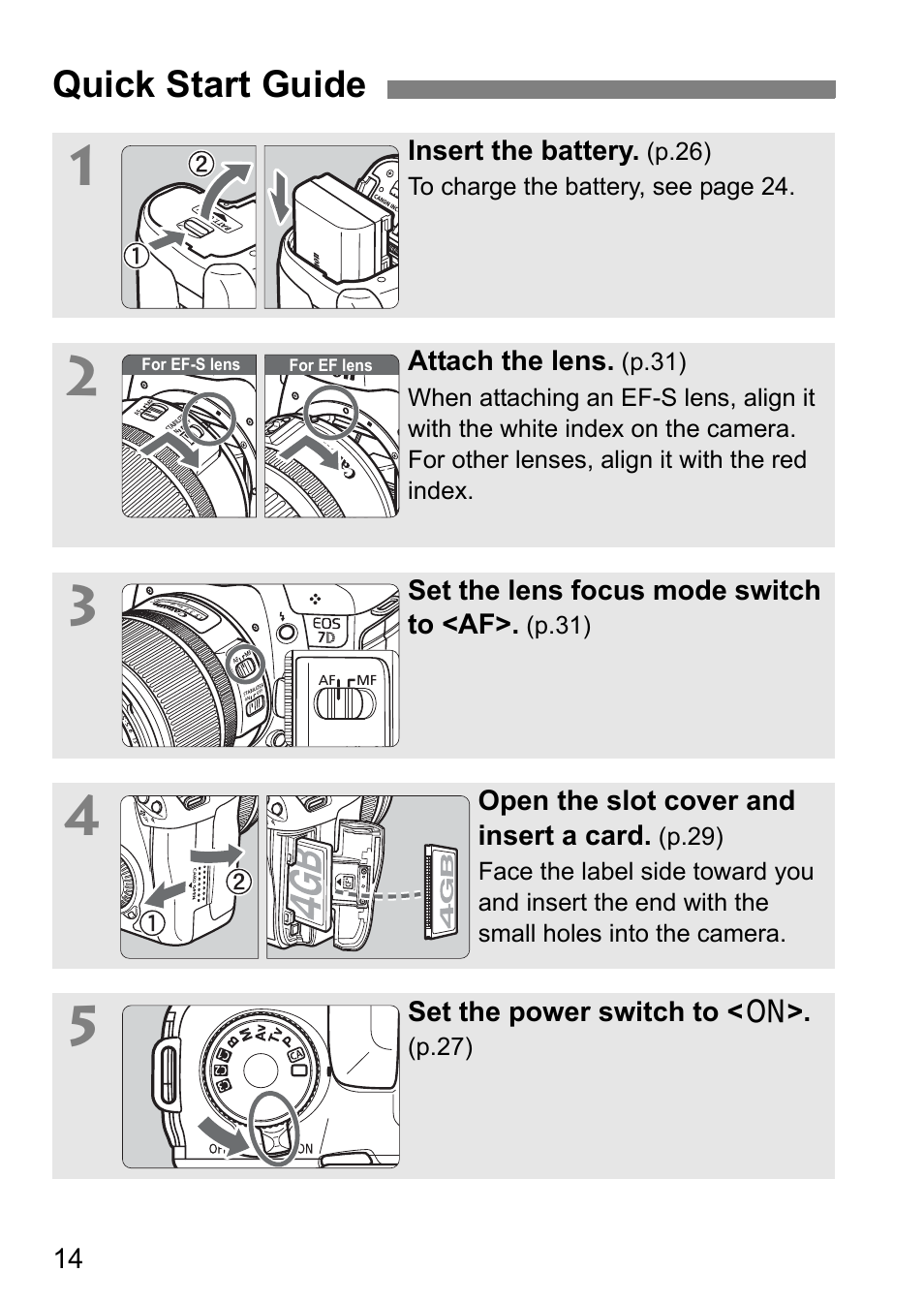 Quick start guide | Canon EOS 7D User Manual | Page 14 / 292