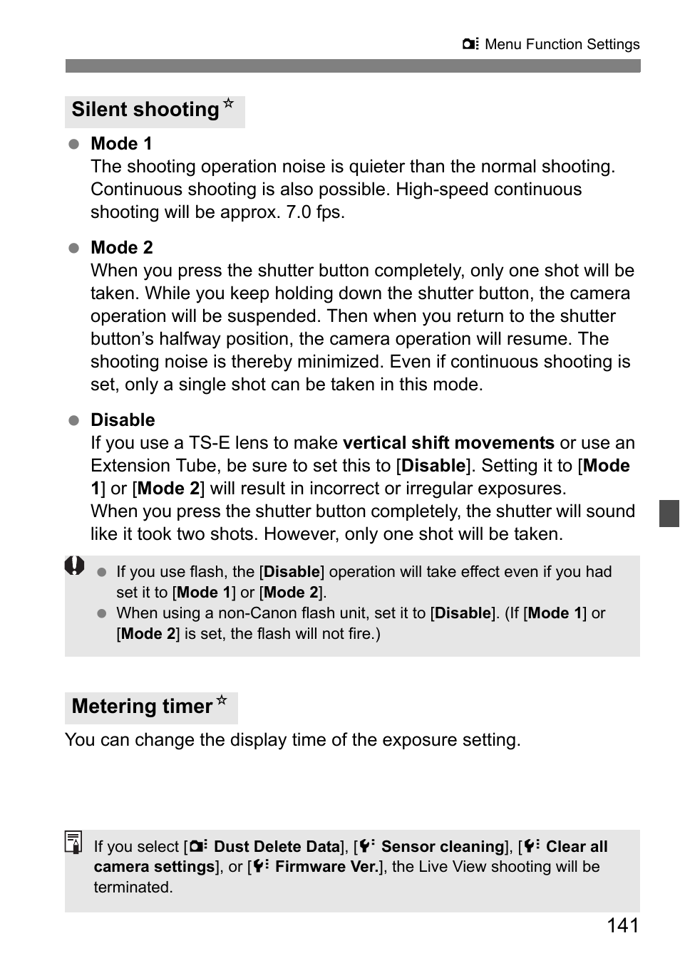 Silent shooting n metering timer n | Canon EOS 7D User Manual | Page 141 / 292