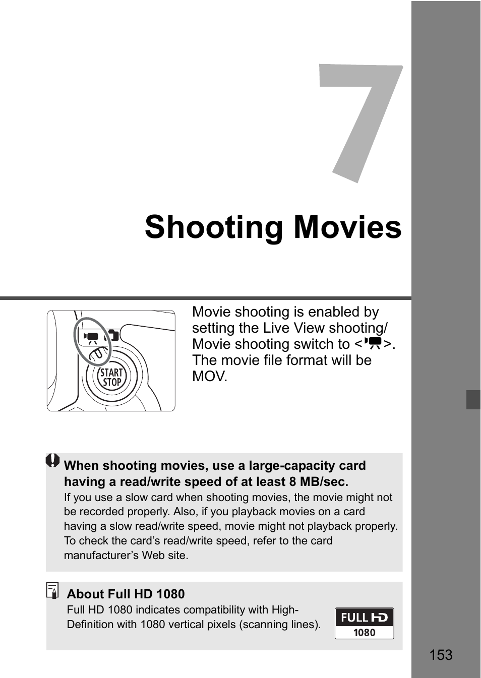 Shooting movies | Canon EOS 7D User Manual | Page 153 / 292