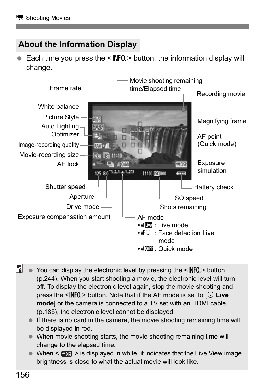 About the information display | Canon EOS 7D User Manual | Page 156 / 292